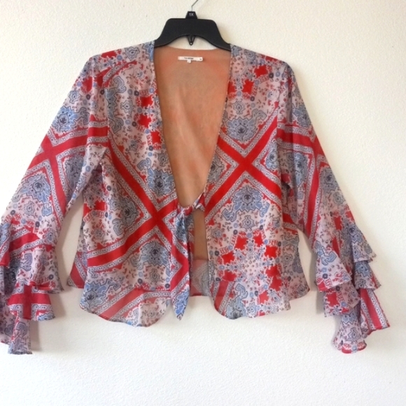 Tularosa Tops - Tularosa Red Boho Lace Up Flowy Top Large